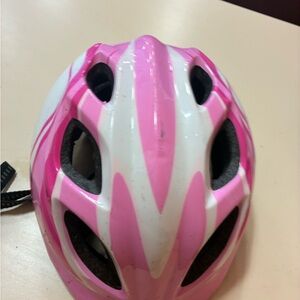 Pink and White Bike Helmet